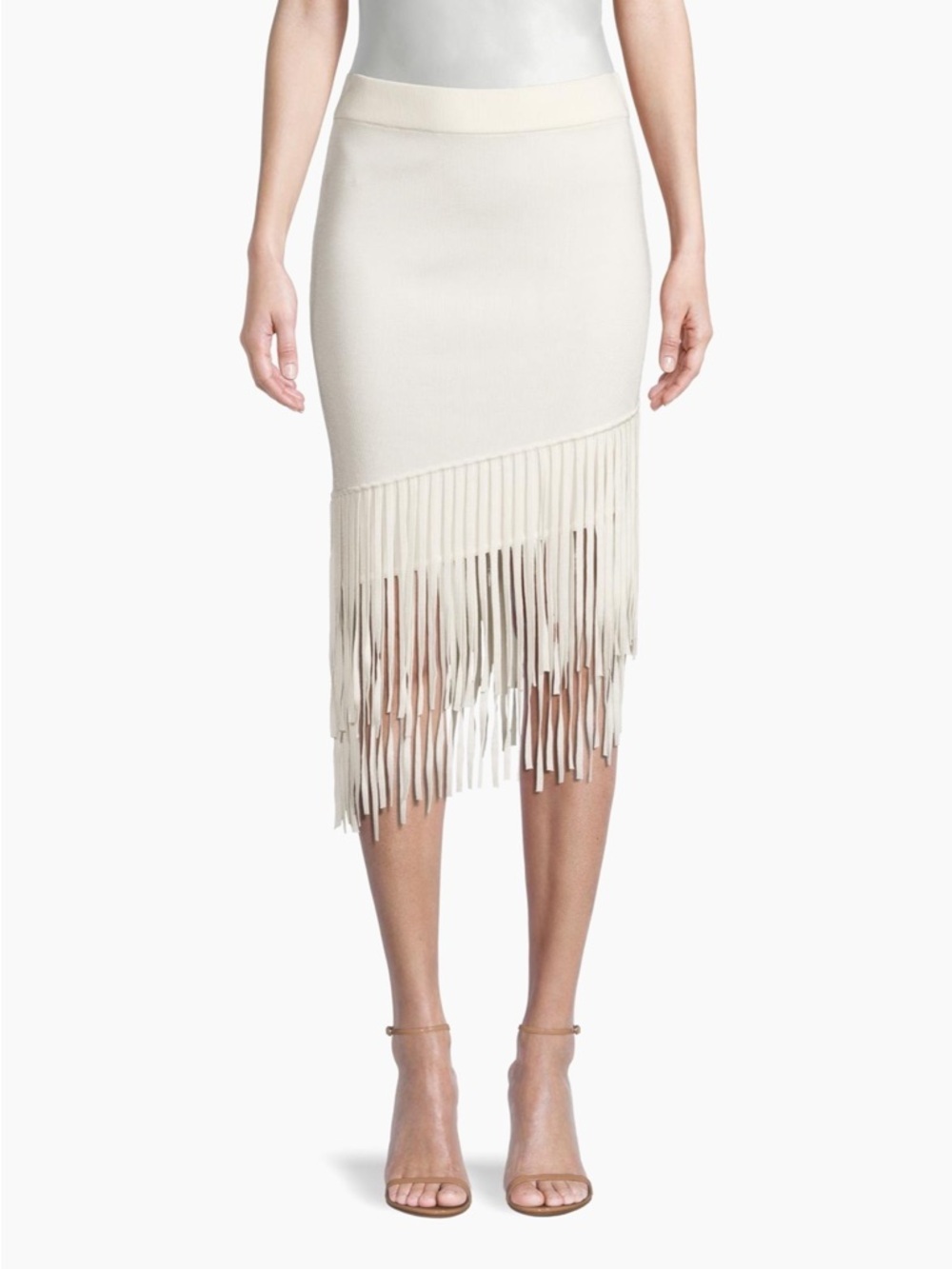 Toccin Hazel Asymmetric Fringe Pencil Skirt White Xs Nwt